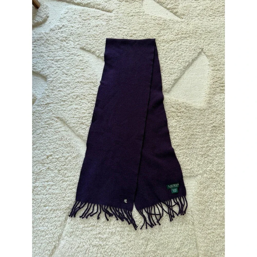 Lauren Ralph Lauren Scarf Purple Fringed 55% Cashmere 45% Wool Made In Italy